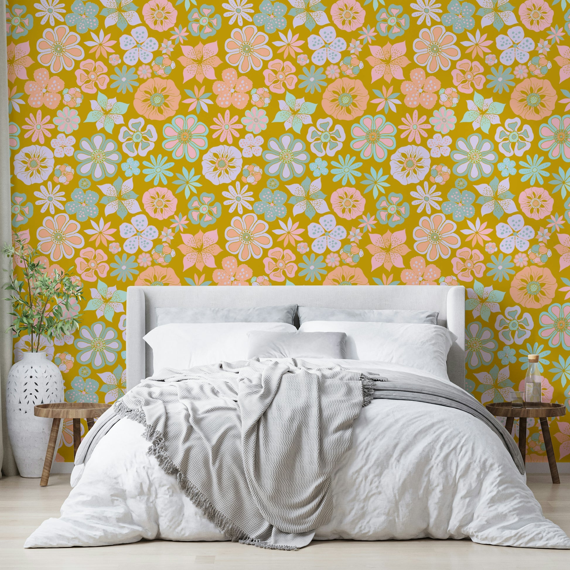 Close-up of the pastel pink and orange flowers.

