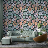Hand Drawn Garden Flowers mural for a living room.


