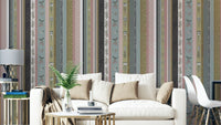 Whimsical Garden Stripes Muted Tones Wallpaper.

