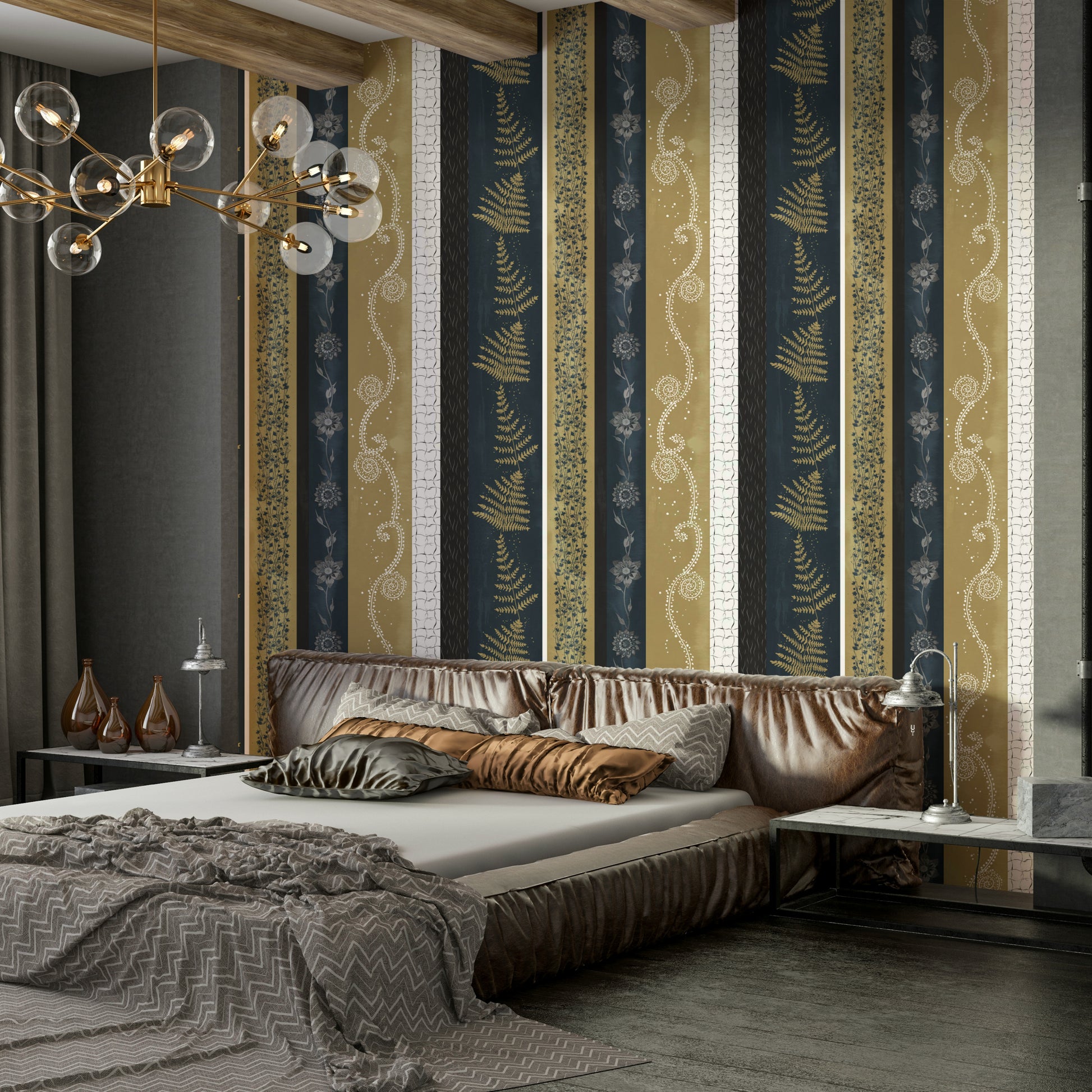 Wallpaper with swirls and textured patterns.

