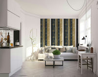 Abstract striped wallpaper with natural elements.

