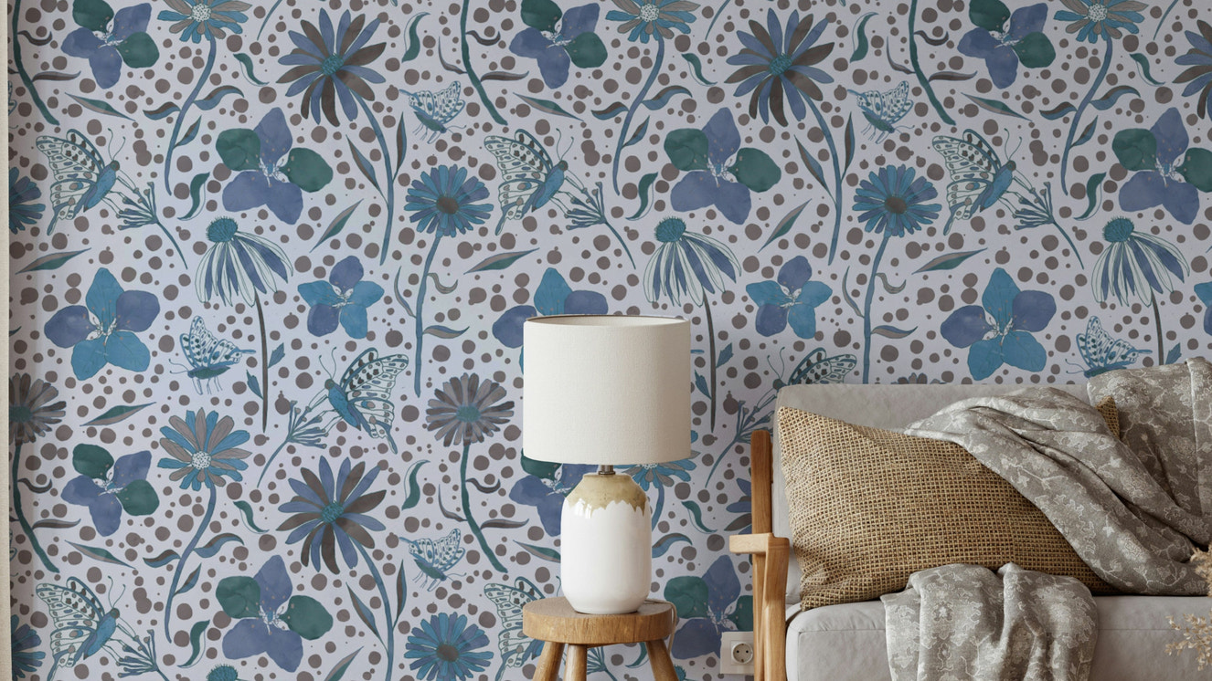 soft blue background with delicate flowers

