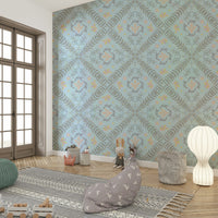 delicate botanical pattern on a blue background

