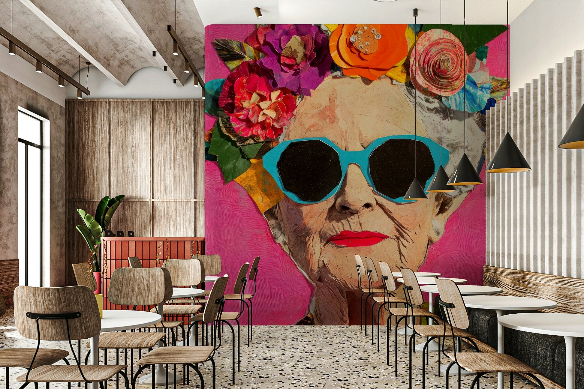 vibrant flower crown on an elderly woman

