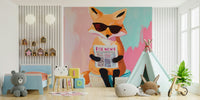 cool fox reading newspaper in sunglasses wall mural

