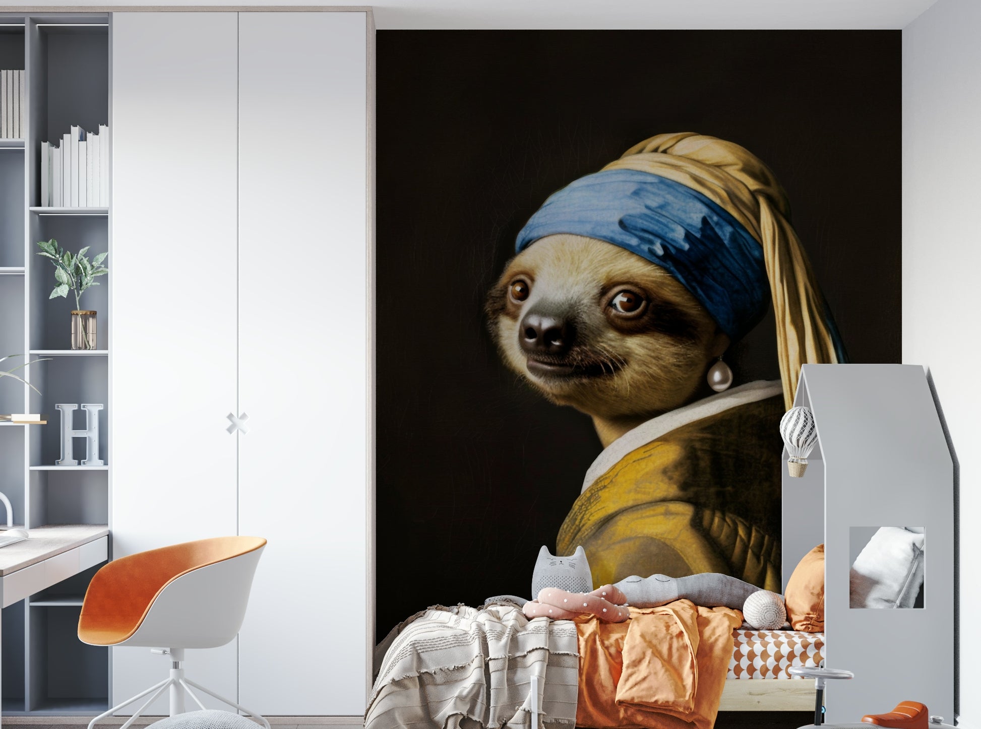 funny art-themed wallpaper for a bedroom

