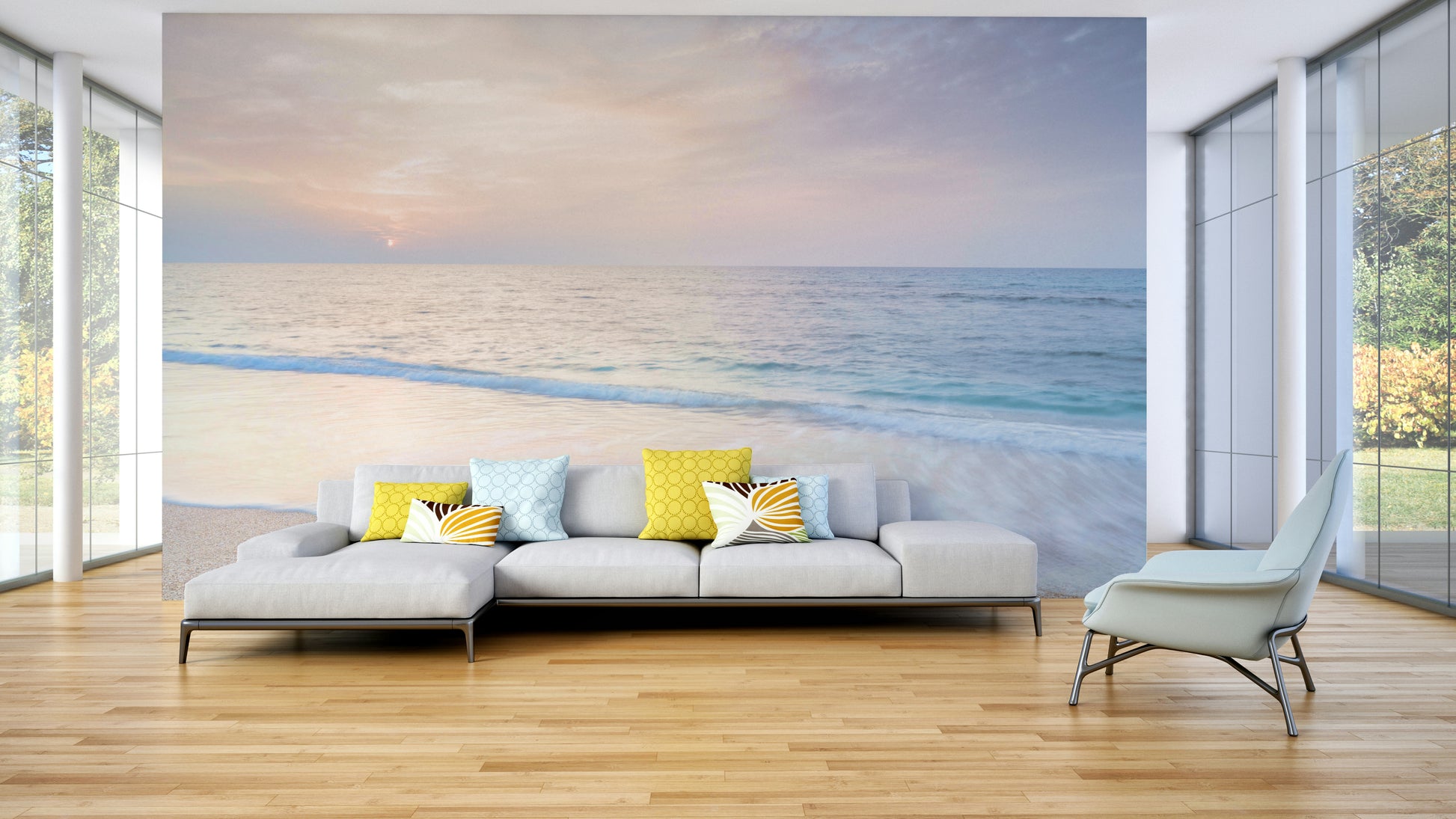 The long exposure gives the waves a soft, misty look.

