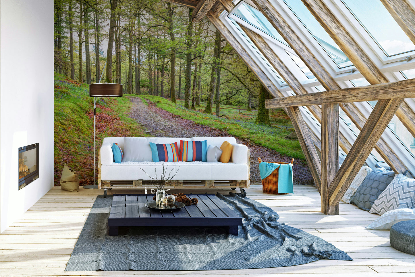 The light filters through the trees, creating a soft, magical effect.

