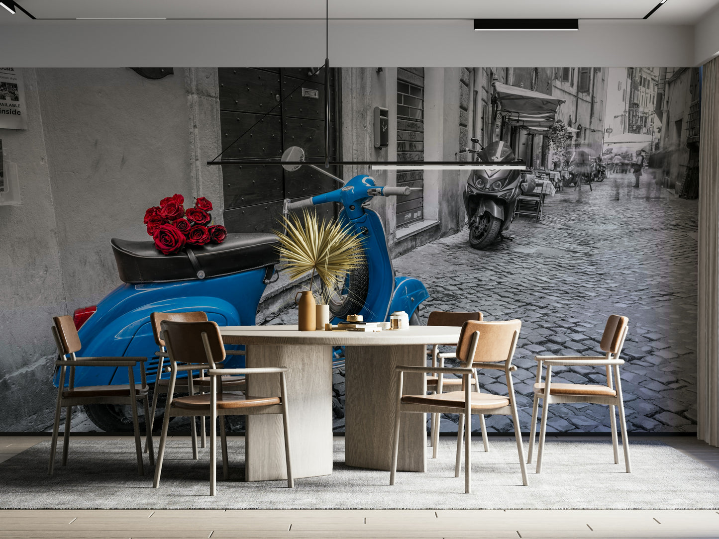 The scooter is a classic vintage style.

