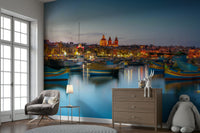 The composition is a wide view of the harbor.

