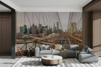 A high-resolution photo-realistic wall mural of the New York City skyline.

