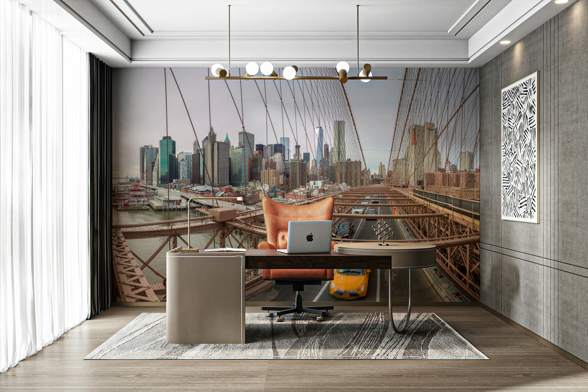 The print captures fine details of the buildings and the distant city landscape.

