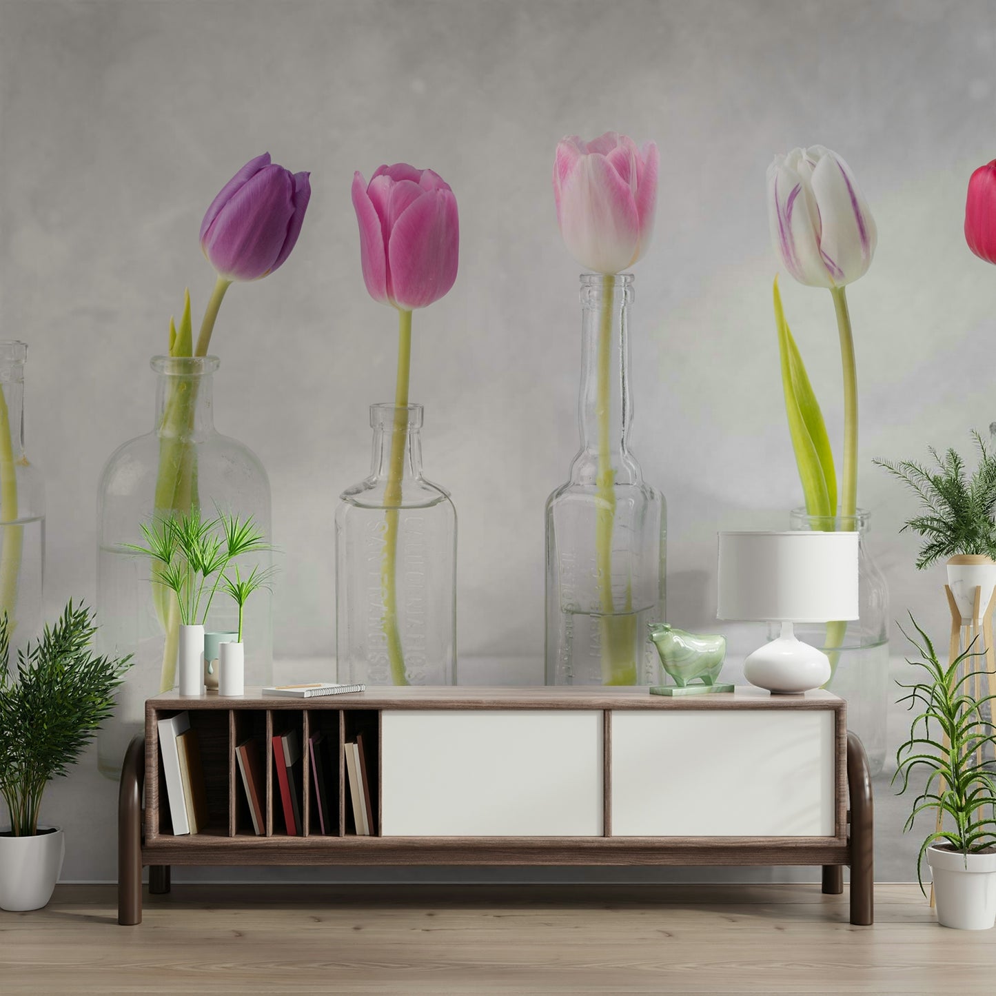 The wallpaper is applied seamlessly, making the view feel realistic.

