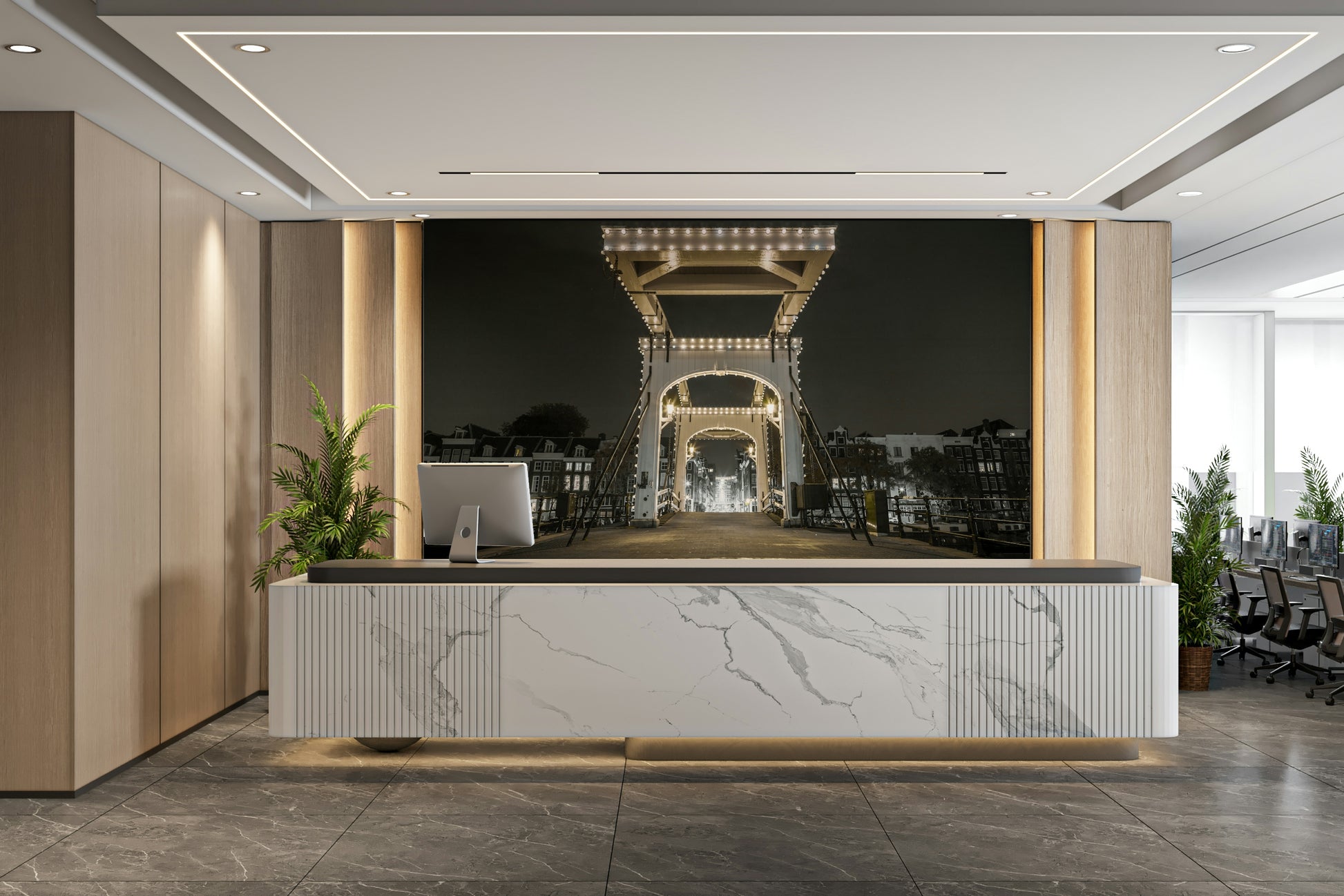 The wallpaper is applied seamlessly, making the view feel realistic.

