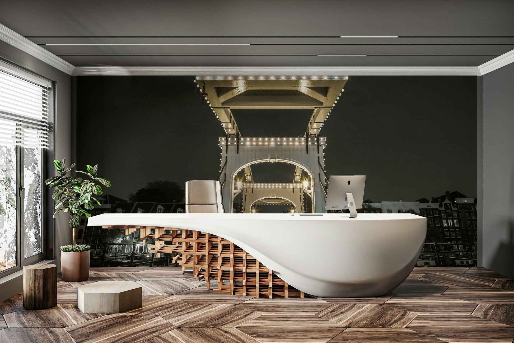 A large-scale cityscape photography print.

