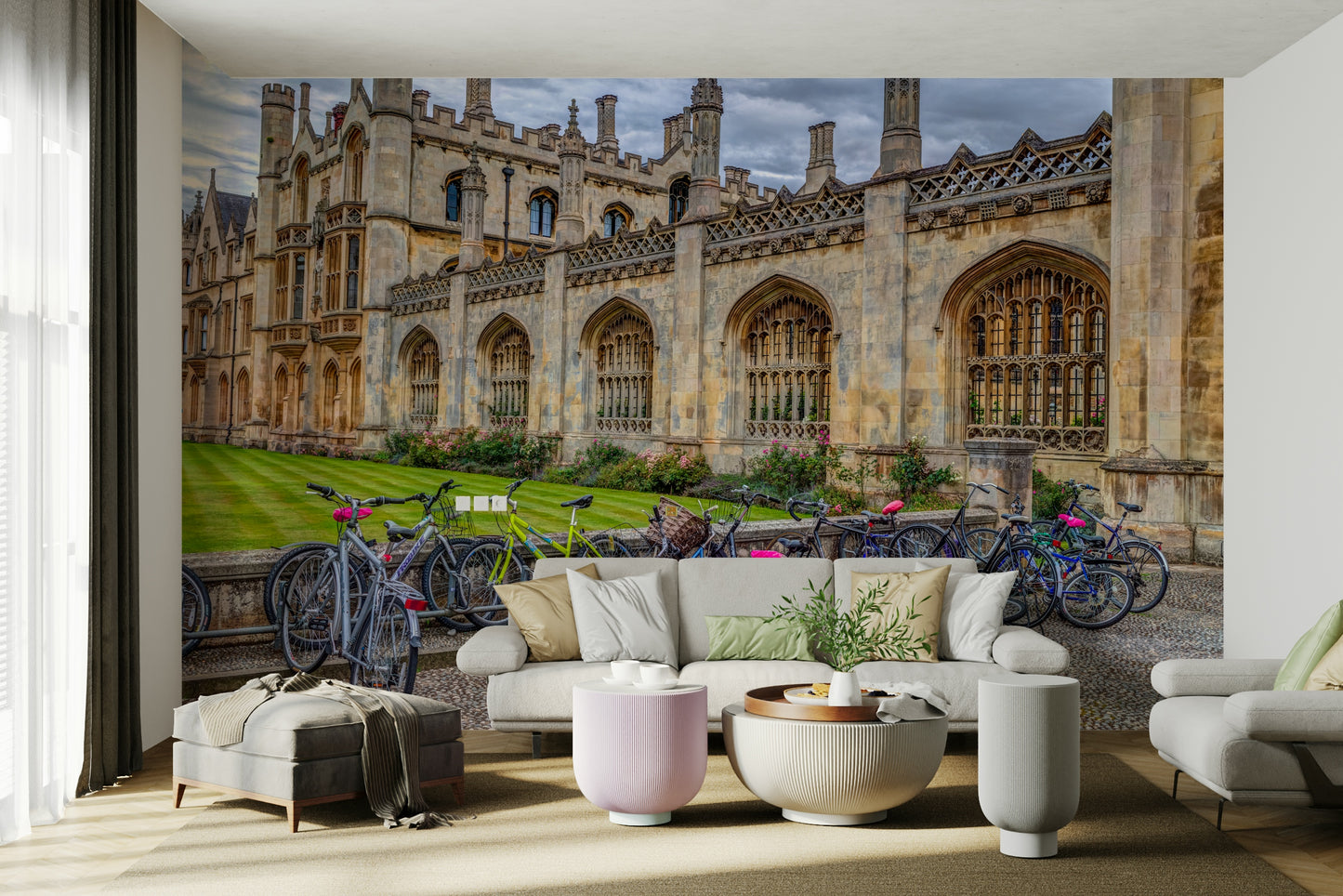 A close-up view of the detailed bicycles and brickwork.

