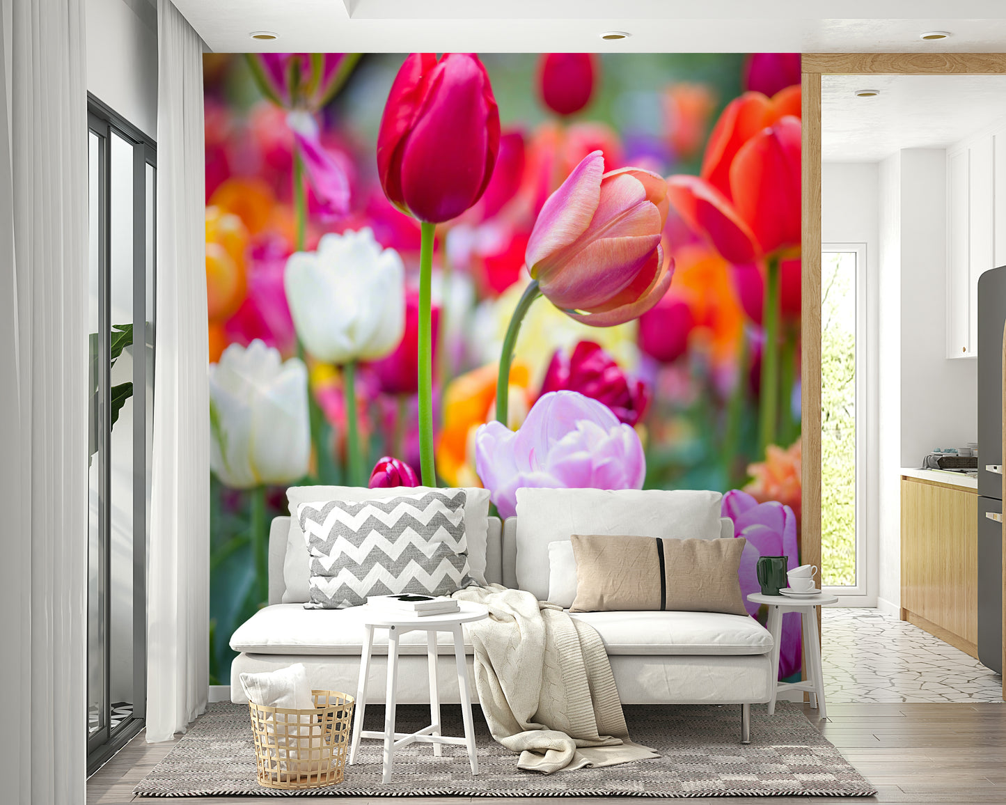 The wallpaper is applied seamlessly, making the view feel realistic.

