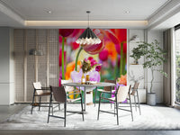 A high-resolution photo-realistic wall mural of a field of vibrant tulips.

