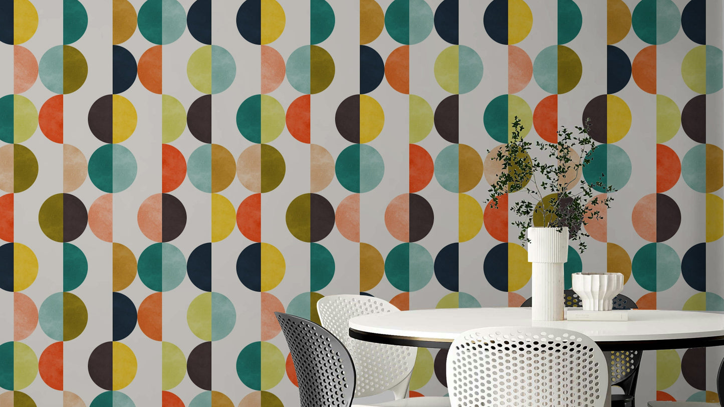 The design features various sized circles interlocking or layered.

