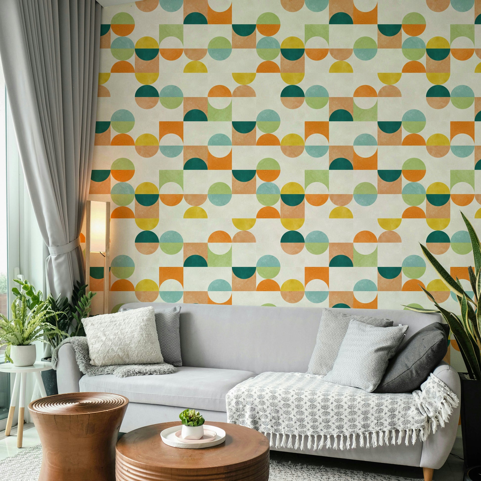 The Mid-Century Modern Shapes mural makes a bold and artistic statement.

