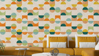 The colors are a classic retro palette, including mustard yellow, teal, and muted gray.

