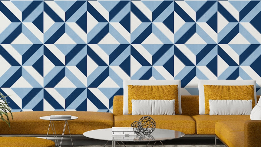 A wallpaper with a blue square pattern.

