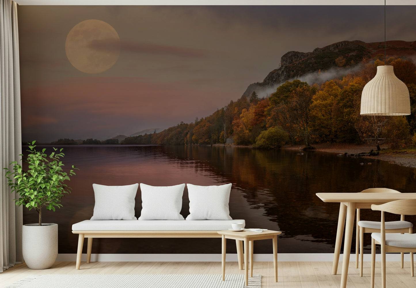 Autumnal Lake's Moon Wall Mural