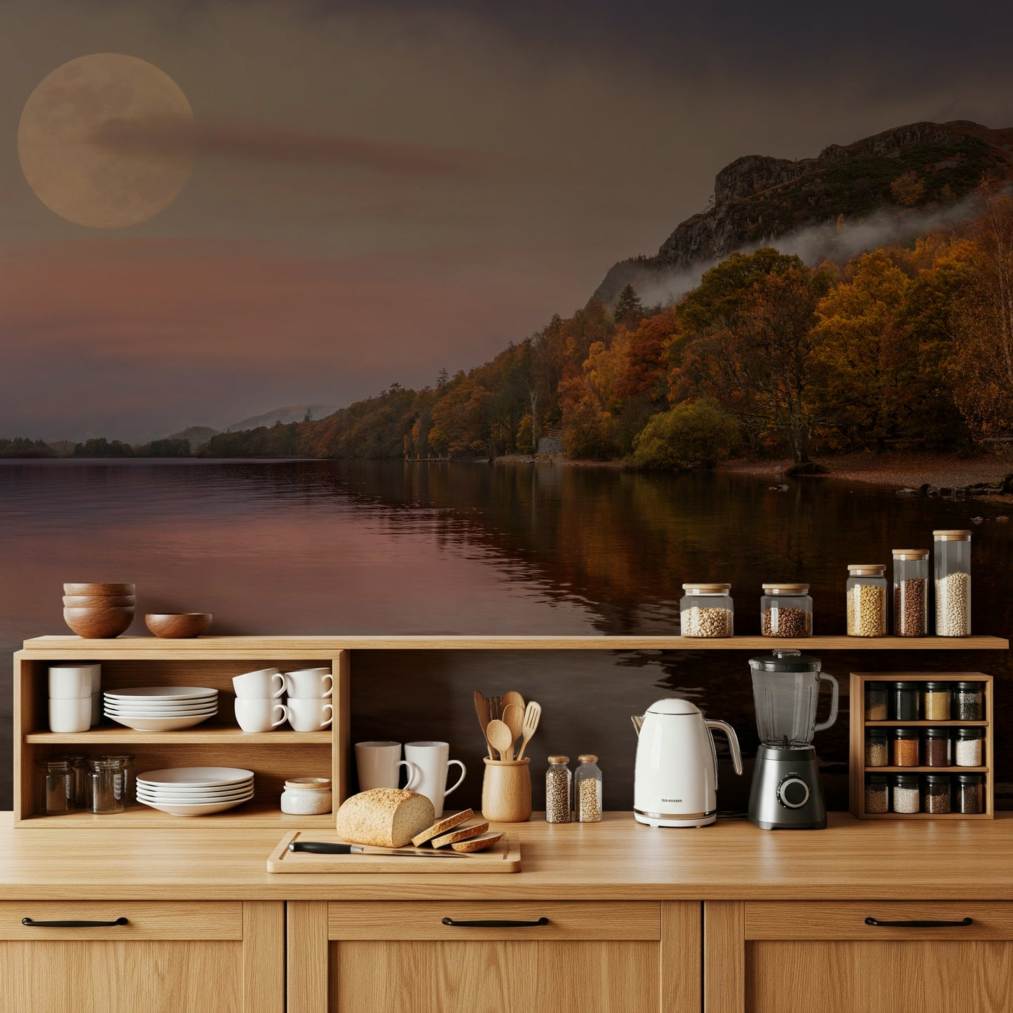 Autumnal Lake's Moon Wall Mural