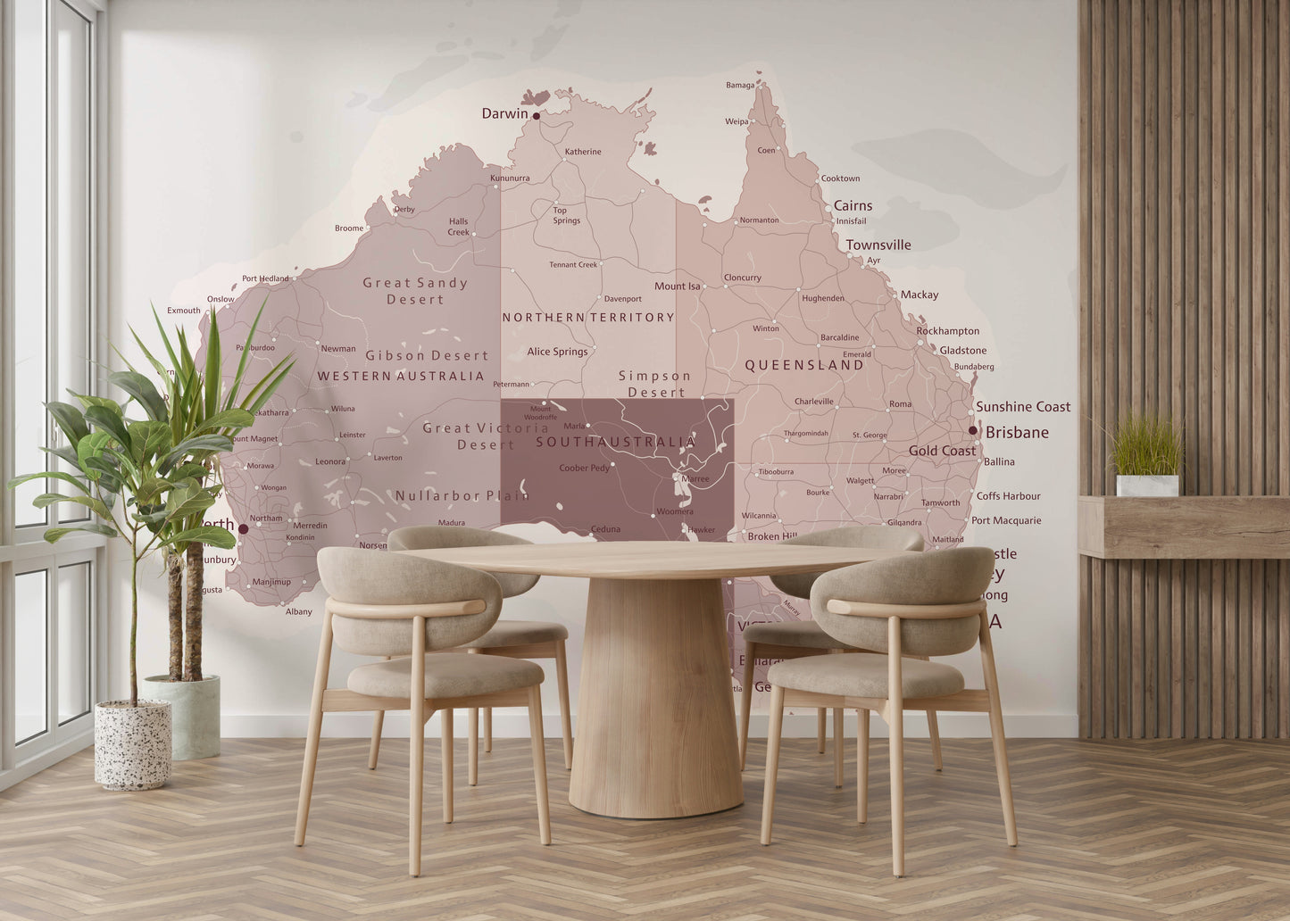 A wall mural of an Australian landscape.

