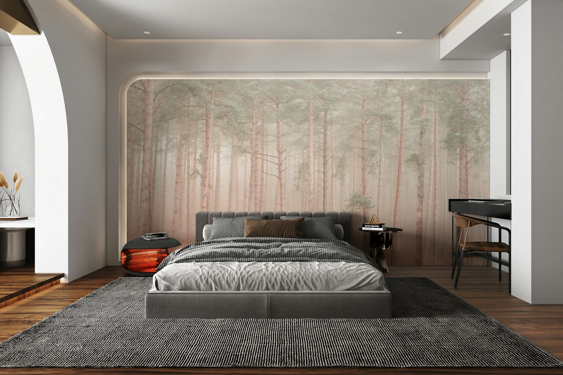 A thick layer of fog or mist fills the air.

