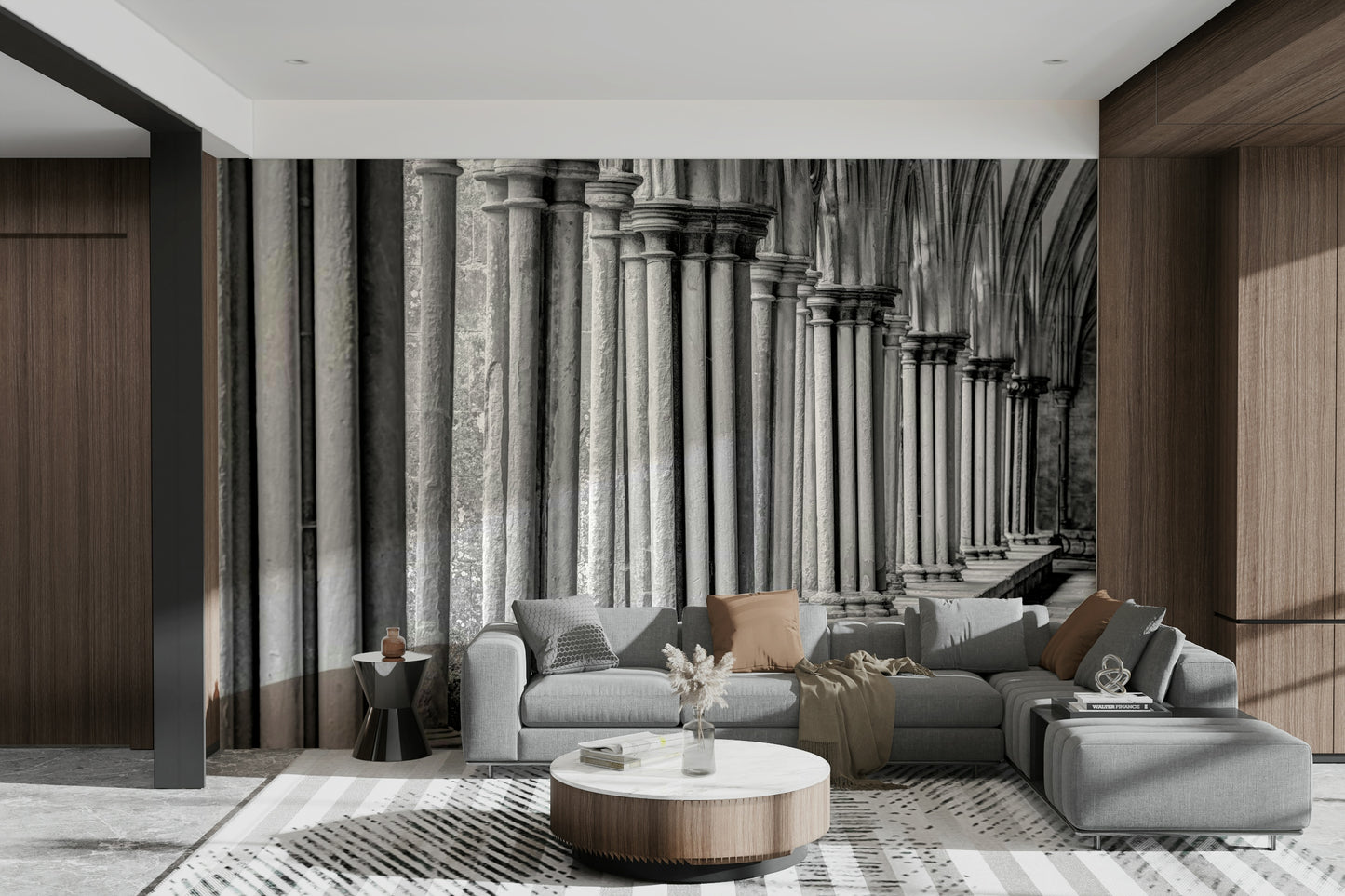 A long row of classical columns extends into the distance.

