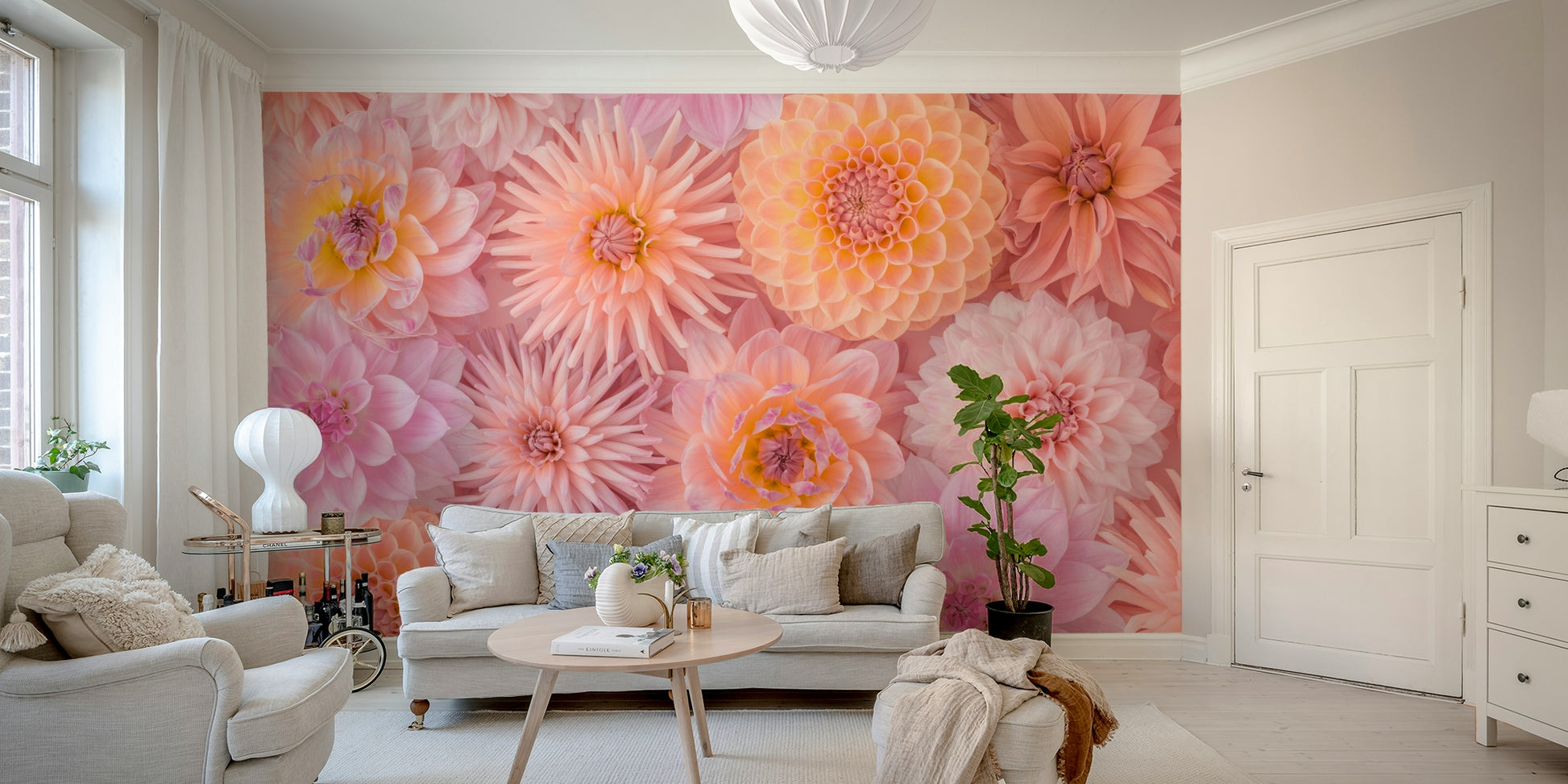 The flowers are in soft shades of pink, peach, and blush.

