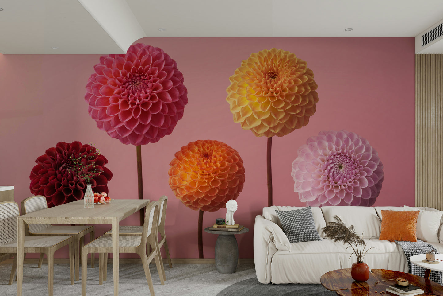 The colors are deep red, bright pink, orange, yellow, and lavender.

