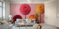 A wall mural of a vibrant dahlia array.


