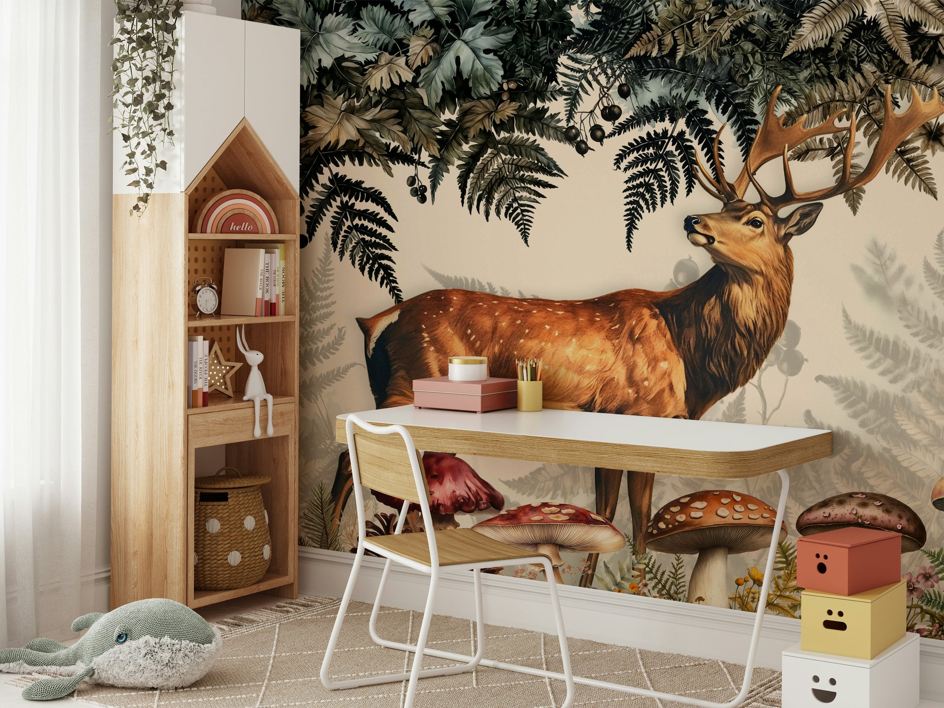 The stag deer is a central focus of the image.

