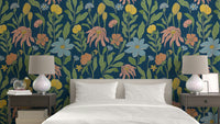 A wallpaper design with a vintage floral pattern.

