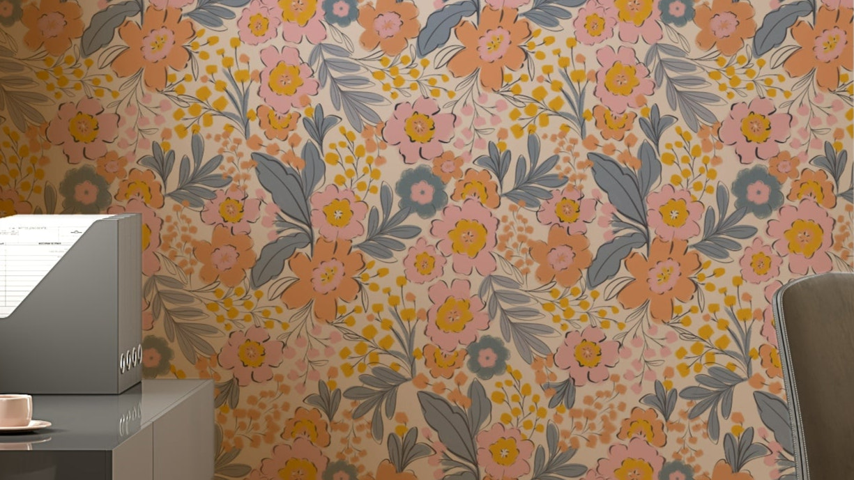 A wallpaper design with a floral burst pattern.


