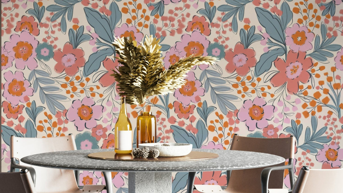 A wallpaper design with a floral painting.

