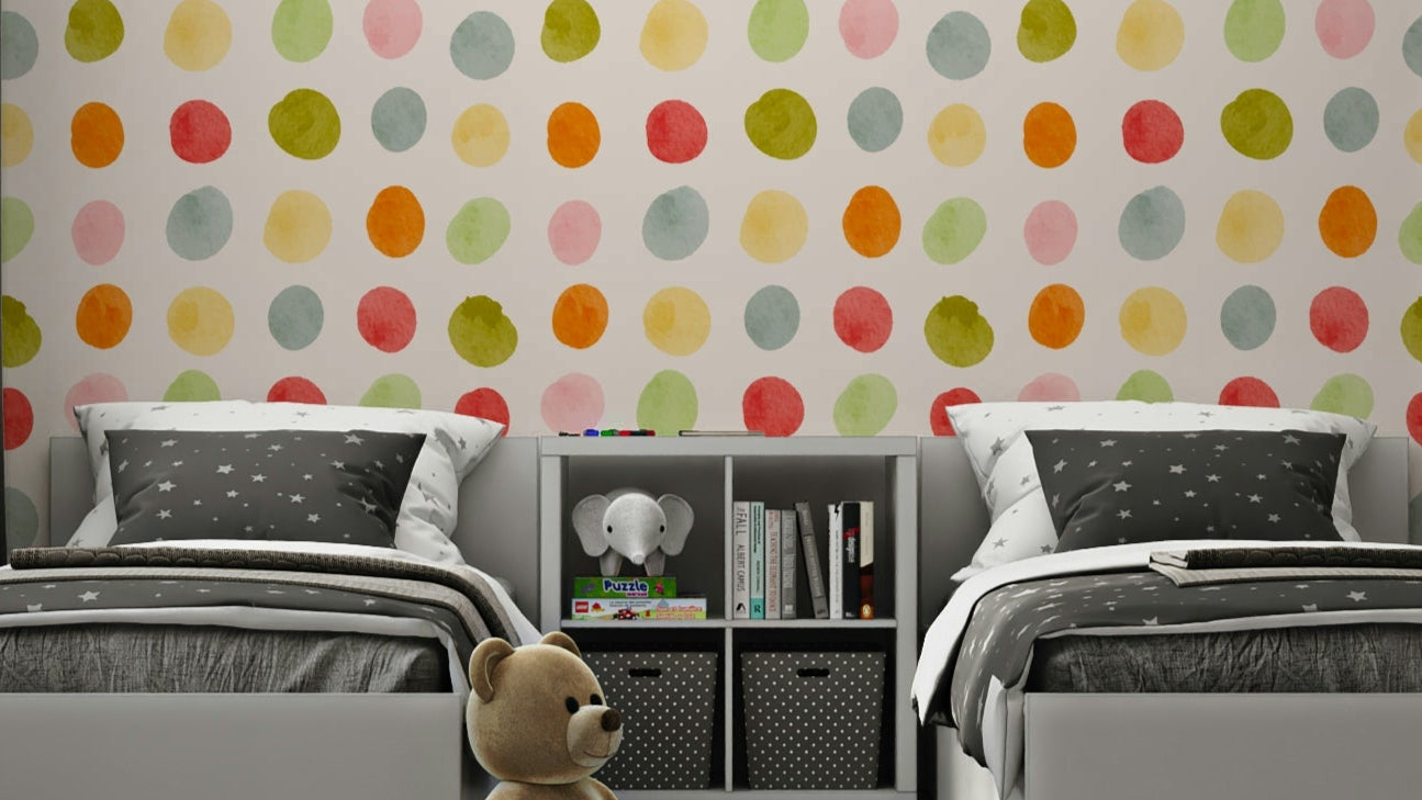 A wallpaper design with a watercolor polka dot pattern.

