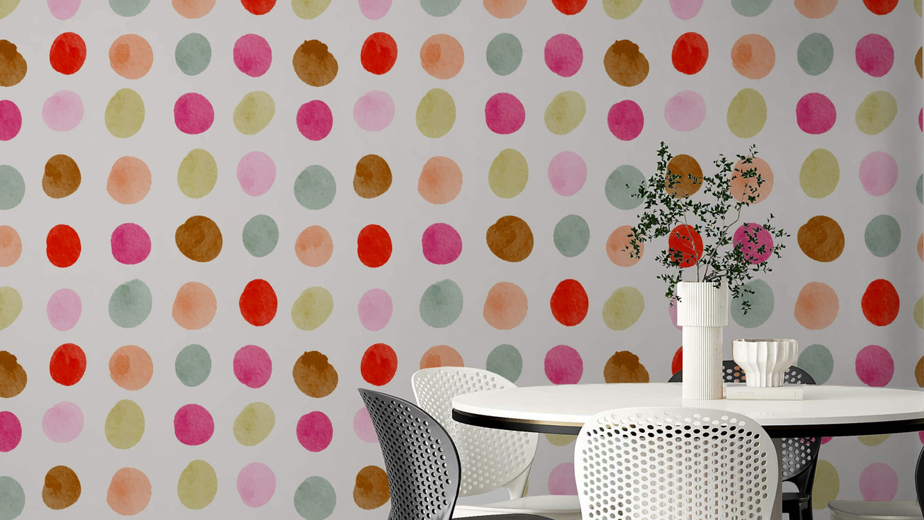 A wallpaper design with a watercolor dot pattern.

