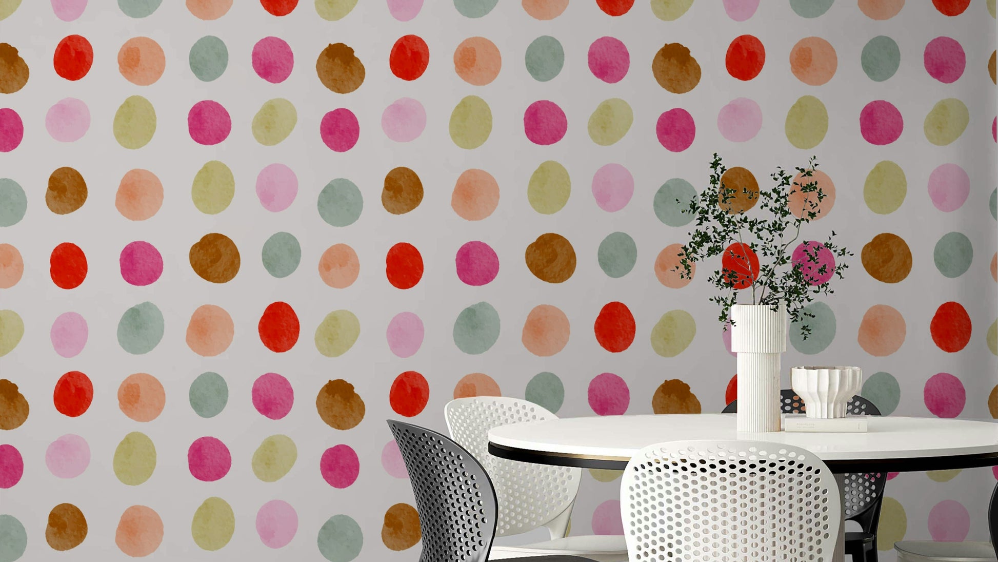 A wallpaper design with a watercolor dot pattern.

