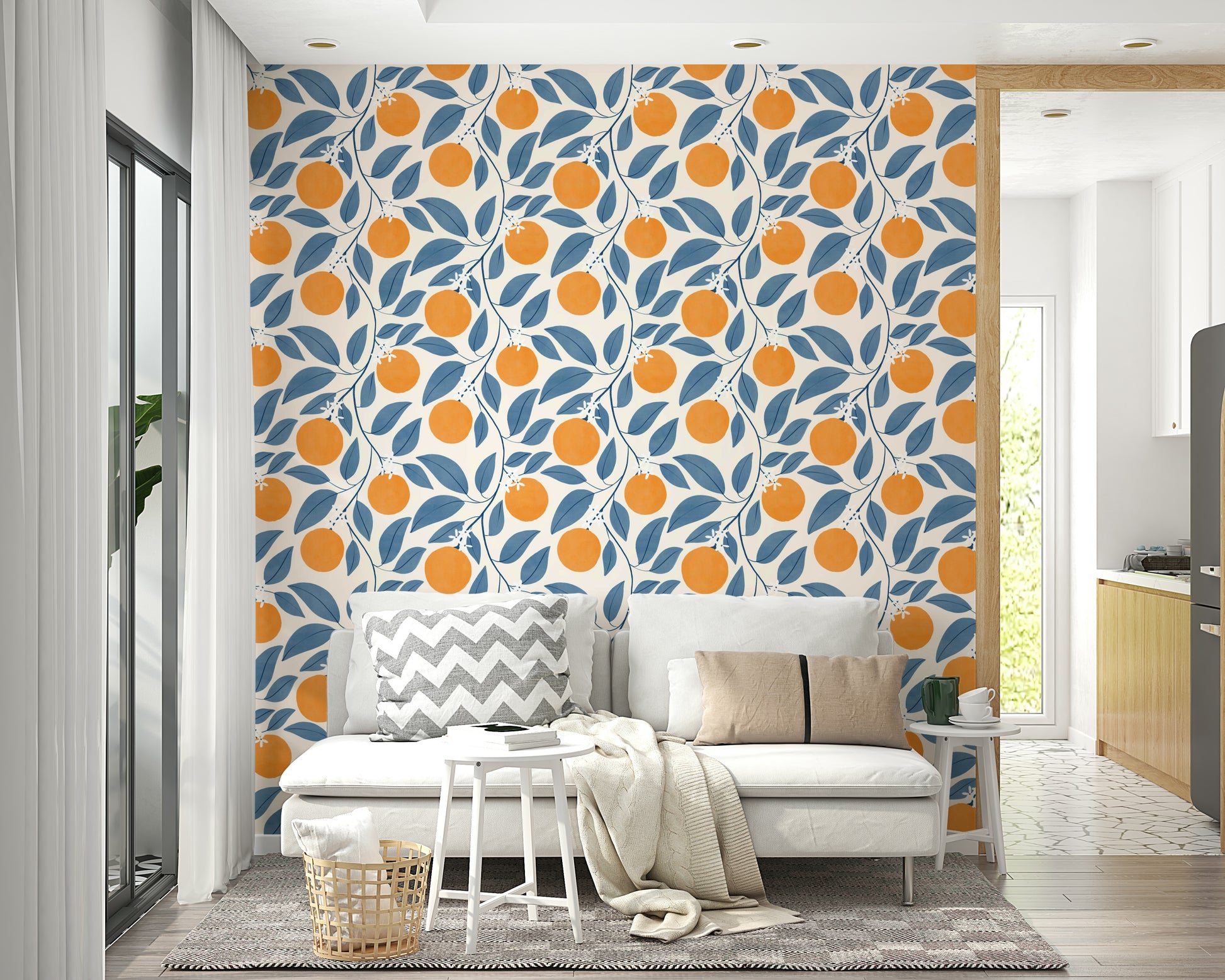 A wall mural of a peaceful floral pattern.

