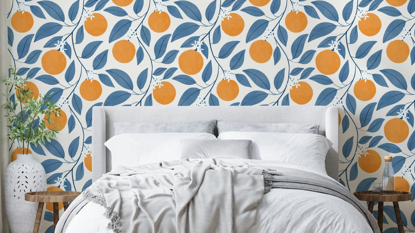 The orange blossoms are a central focus of the image.

