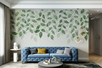 A wall mural of a peaceful botanical pattern.


