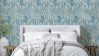 The colors are soft, muted tones of pastel soft blue and light gray.

