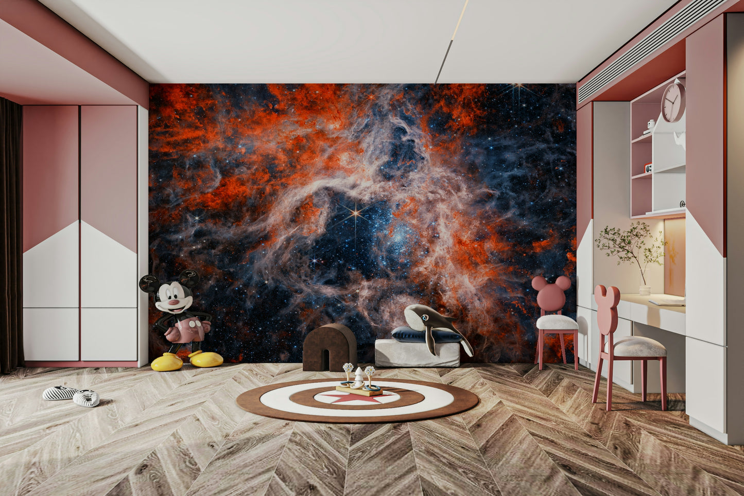 The celestial shapes are a central focus of the image.

