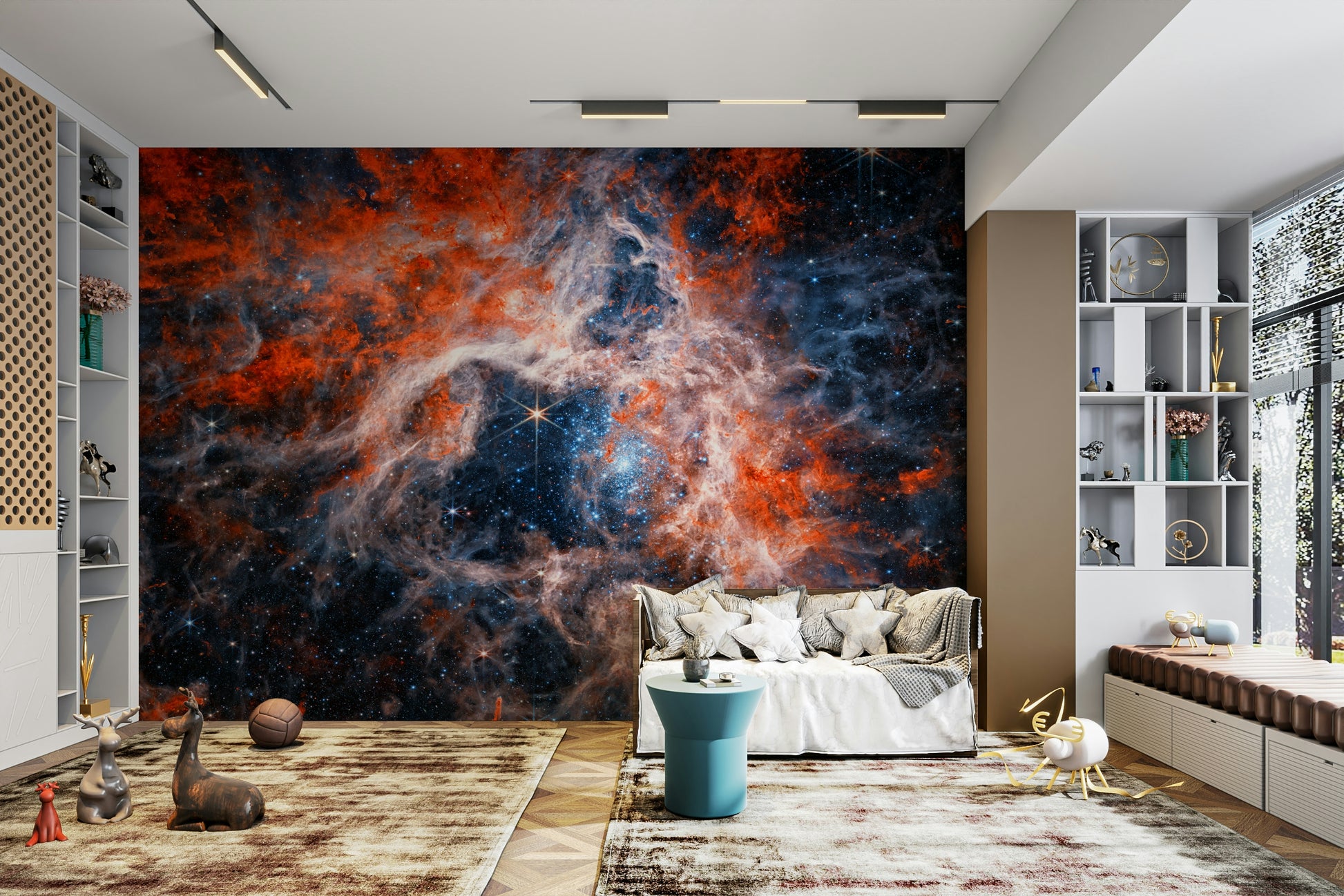 The colors are soft, muted tones of blue, purple, and black.

