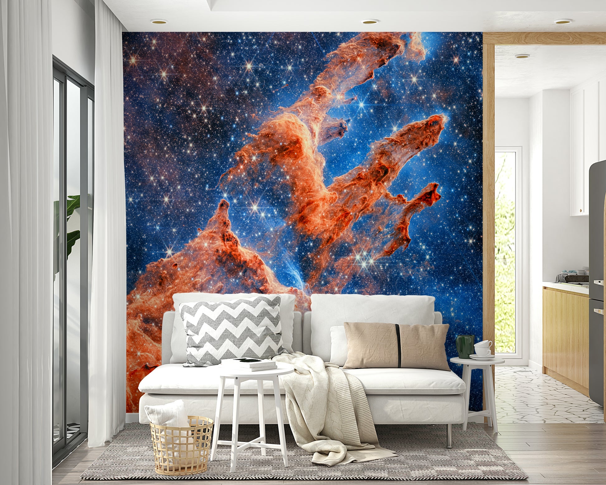 The colors are soft, muted tones of blue, purple, and black.

