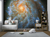 A wall mural of a galaxy.

