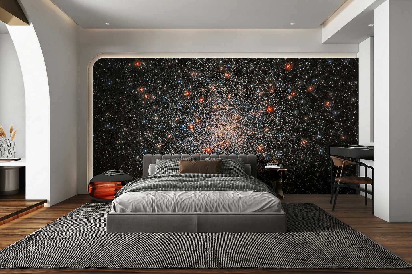 The colors are soft, muted tones of blue, purple, and black.

